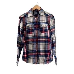 American Eagle Men's XS Flannel Athletic Fit Blue Red Plaid